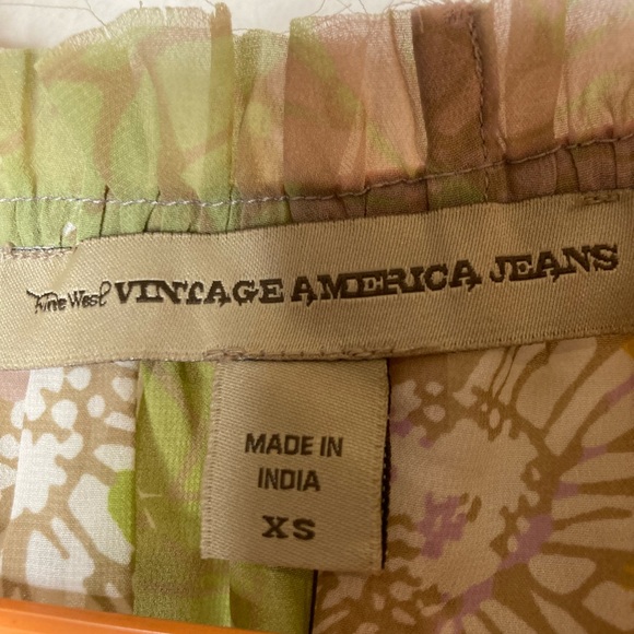 Vintage America Jeans Blouse Beige&Pastel Flowers Size XS NWT - Picture 4 of 10
